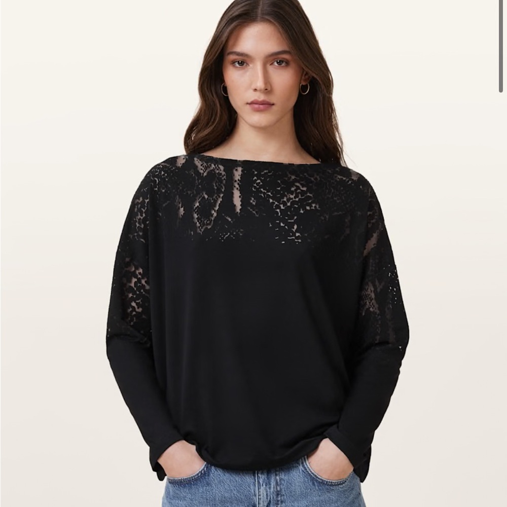 All Saints Relaxed Fit Snake Embossed Long Sleeve